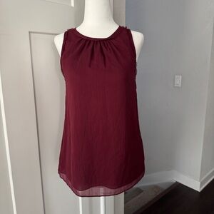 Zara XS burgundy sleeveless blouse with pleated neckline